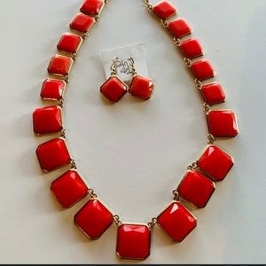 Orange Resin Statement Necklace & Earrings Set NWT